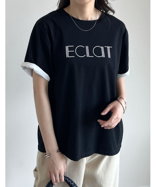 Re:EDIT（リエディ）の「[接触冷感]配色スリーブ半袖ロゴTシャツ（Tシャツ/カットソー・レディース・ブラック/ホワイト/ネイビー/グレー・MEDIUM/LARGE）」の21枚目の写真