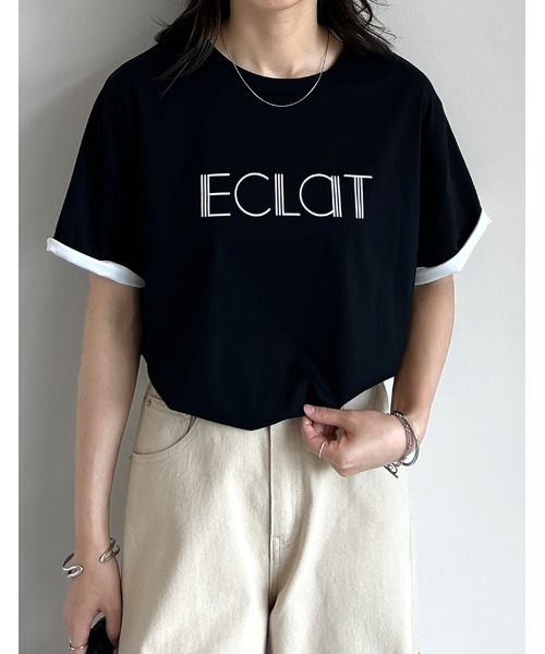 Re:EDIT（リエディ）の「[接触冷感]配色スリーブ半袖ロゴTシャツ（Tシャツ/カットソー・レディース・ブラック/ホワイト/ネイビー/グレー・MEDIUM/LARGE）」の19枚目の写真