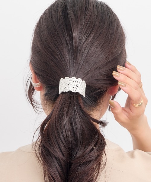 セール】透かしレースメタルフックポニー ヘアカフ（バレッタ