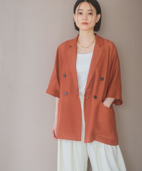 A part by(アパートバイ)の「メッシュWジャケット(テーラードジャケット・レディース・オレンジ系その他5/ブラック/ライトベージュ/オフホワイト・FREE)」の4枚目の写真