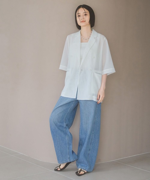 A part by(アパートバイ)の「メッシュWジャケット(テーラードジャケット・レディース・オレンジ系その他5/ブラック/ライトベージュ/オフホワイト・FREE)」の6枚目の写真