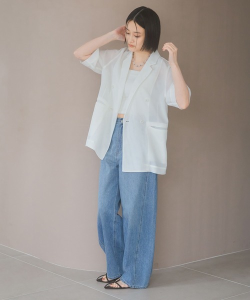 A part by(アパートバイ)の「メッシュWジャケット(テーラードジャケット・レディース・オレンジ系その他5/ブラック/ライトベージュ/オフホワイト・FREE)」の7枚目の写真