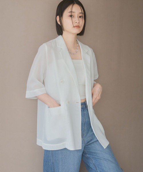 A part by(アパートバイ)の「メッシュWジャケット(テーラードジャケット・レディース・オレンジ系その他5/ブラック/ライトベージュ/オフホワイト・FREE)」の8枚目の写真