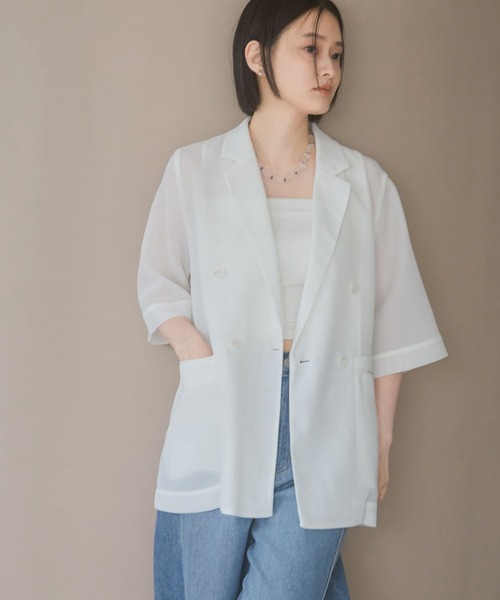 A part by(アパートバイ)の「メッシュWジャケット(テーラードジャケット・レディース・オレンジ系その他5/ブラック/ライトベージュ/オフホワイト・FREE)」の9枚目の写真