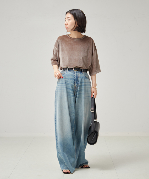 journal standard L'essage(ジャーナルスタンダードレサージュ)の「ベロアTシャツ(Tシャツ/カットソー・レディース・ネイビー/ベージュ/ブラウン・FREE)」の7枚目の写真