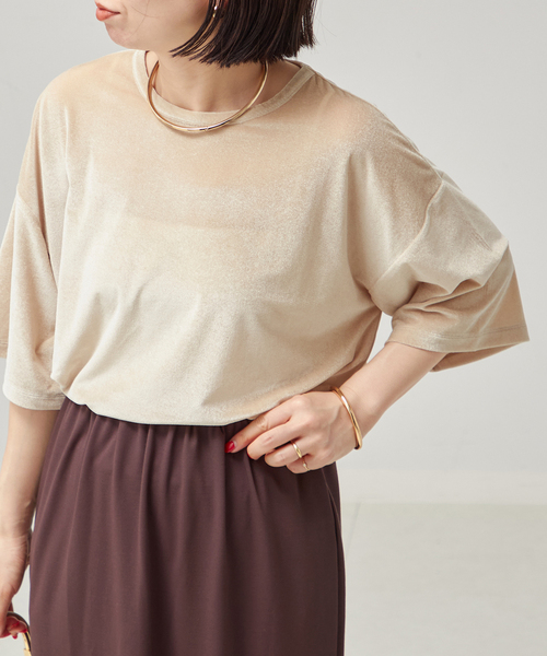 journal standard L'essage(ジャーナルスタンダードレサージュ)の「ベロアTシャツ(Tシャツ/カットソー・レディース・ネイビー/ベージュ/ブラウン・FREE)」の13枚目の写真