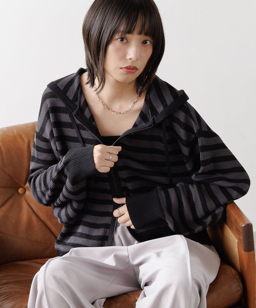 セール】《UNISEX》ボーダーメッシュパーカー（パーカー