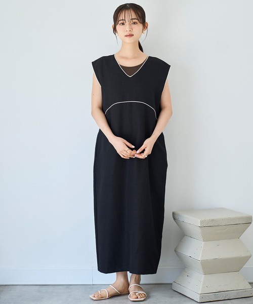 セール】配色パイピング ジャンスカ 【587141】（ジャンパースカート