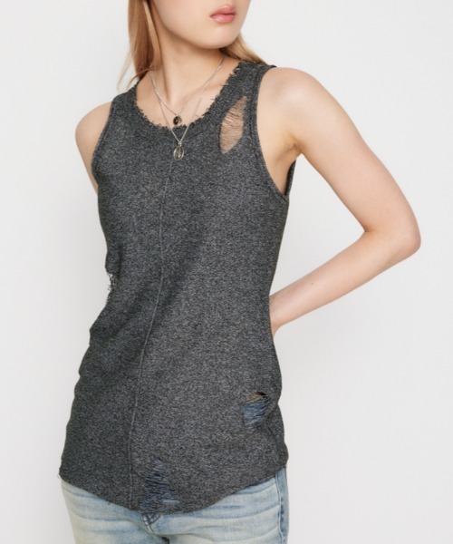 LAGUA GEM（ラグアジェム）の「EASY KNIT タンクトップ（タンクトップ・レディース・アイボリー/ブラック系その他2/カーキ・FREE）」の2枚目の写真