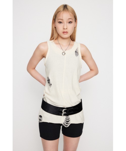 LAGUA GEM（ラグアジェム）の「EASY KNIT タンクトップ（タンクトップ・レディース・アイボリー/ブラック系その他2/カーキ・FREE）」の4枚目の写真