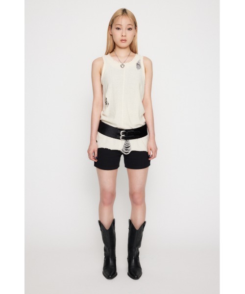 LAGUA GEM（ラグアジェム）の「EASY KNIT タンクトップ（タンクトップ・レディース・アイボリー/ブラック系その他2/カーキ・FREE）」の6枚目の写真