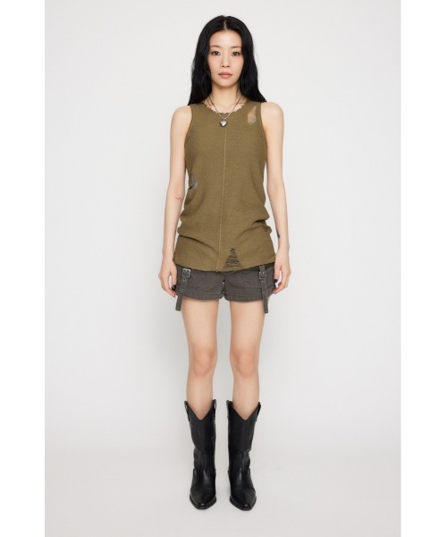 LAGUA GEM（ラグアジェム）の「EASY KNIT タンクトップ（タンクトップ・レディース・アイボリー/ブラック系その他2/カーキ・FREE）」の9枚目の写真