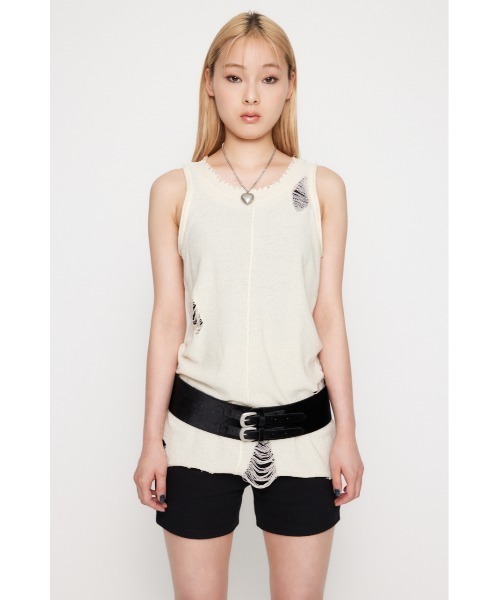 LAGUA GEM（ラグアジェム）の「EASY KNIT タンクトップ（タンクトップ・レディース・アイボリー/ブラック系その他2/カーキ・FREE）」の16枚目の写真