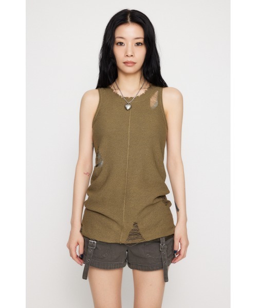 LAGUA GEM（ラグアジェム）の「EASY KNIT タンクトップ（タンクトップ・レディース・アイボリー/ブラック系その他2/カーキ・FREE）」の17枚目の写真