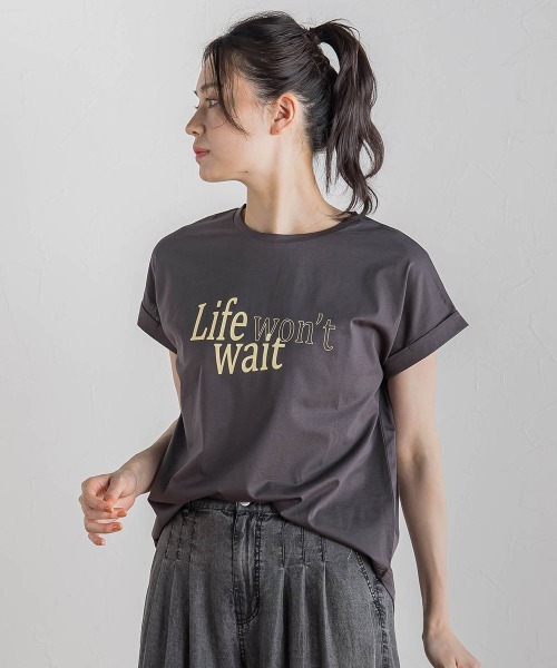 Droite lautreamont(ドロワットロートレアモン)の「ドライタッチコットンNEWロゴTシャツ≪洗濯機で洗える≫(Tシャツ/カットソー・レディース・チャコールグレー/オフホワイト/アイボリー・M)」の9枚目の写真