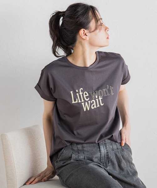 Droite lautreamont(ドロワットロートレアモン)の「ドライタッチコットンNEWロゴTシャツ≪洗濯機で洗える≫(Tシャツ/カットソー・レディース・チャコールグレー/オフホワイト/アイボリー・M)」の14枚目の写真