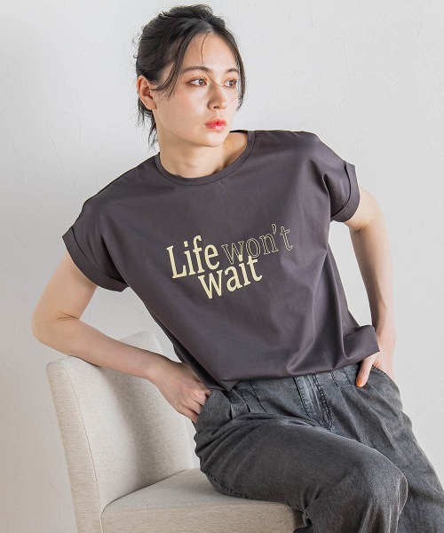 Droite lautreamont(ドロワットロートレアモン)の「ドライタッチコットンNEWロゴTシャツ≪洗濯機で洗える≫(Tシャツ/カットソー・レディース・チャコールグレー/オフホワイト/アイボリー・M)」の15枚目の写真