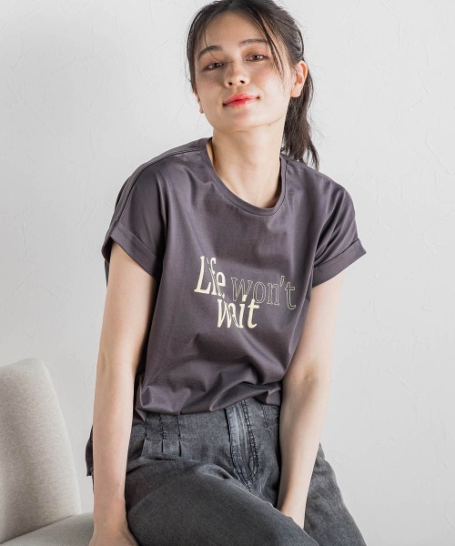 Droite lautreamont(ドロワットロートレアモン)の「ドライタッチコットンNEWロゴTシャツ≪洗濯機で洗える≫(Tシャツ/カットソー・レディース・チャコールグレー/オフホワイト/アイボリー・M)」の16枚目の写真