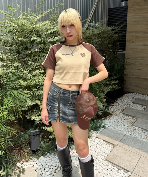 ATMARK(アットマーク)の「《フリーサイズ / レディース 》ThirdHonesty ハートロゴ ラグランショートT(Tシャツ/カットソー・レディース・ホワイト×ブラック/ホワイト×ネイビー/ブラウン・FREE)」の3枚目の写真