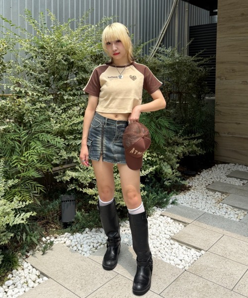 ATMARK(アットマーク)の「《フリーサイズ / レディース 》ThirdHonesty ハートロゴ ラグランショートT(Tシャツ/カットソー・レディース・ホワイト×ブラック/ホワイト×ネイビー/ブラウン・FREE)」の4枚目の写真