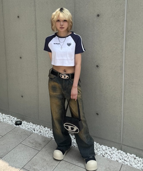 ATMARK(アットマーク)の「《フリーサイズ / レディース 》ThirdHonesty ハートロゴ ラグランショートT(Tシャツ/カットソー・レディース・ホワイト×ブラック/ホワイト×ネイビー/ブラウン・FREE)」の7枚目の写真