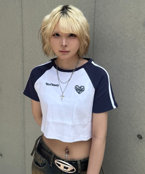 ATMARK(アットマーク)の「《フリーサイズ / レディース 》ThirdHonesty ハートロゴ ラグランショートT(Tシャツ/カットソー・レディース・ホワイト×ブラック/ホワイト×ネイビー/ブラウン・FREE)」の8枚目の写真