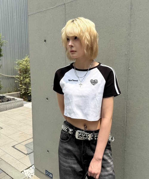ATMARK(アットマーク)の「《フリーサイズ / レディース 》ThirdHonesty ハートロゴ ラグランショートT(Tシャツ/カットソー・レディース・ホワイト×ブラック/ホワイト×ネイビー/ブラウン・FREE)」の13枚目の写真