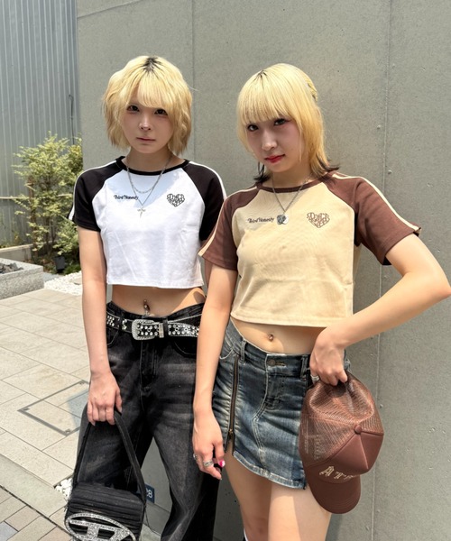 ATMARK(アットマーク)の「《フリーサイズ / レディース 》ThirdHonesty ハートロゴ ラグランショートT(Tシャツ/カットソー・レディース・ホワイト×ブラック/ホワイト×ネイビー/ブラウン・FREE)」の11枚目の写真