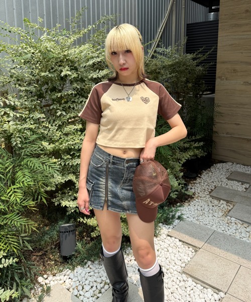 ATMARK(アットマーク)の「《フリーサイズ / レディース 》ThirdHonesty ハートロゴ ラグランショートT(Tシャツ/カットソー・レディース・ホワイト×ブラック/ホワイト×ネイビー/ブラウン・FREE)」の5枚目の写真