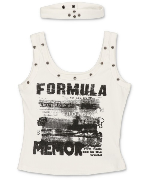 SPINNS（スピンズ）の「【セットアイテム】チョーカー付きテレコリブタンクトップ/スタッズ（タンクトップ・レディース・ブラック/ホワイト/カーキ/ピンク・ONESIZE）」の2枚目の写真