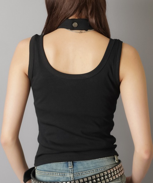 SPINNS（スピンズ）の「【セットアイテム】チョーカー付きテレコリブタンクトップ/スタッズ（タンクトップ・レディース・ブラック/ホワイト/カーキ/ピンク・ONESIZE）」の19枚目の写真