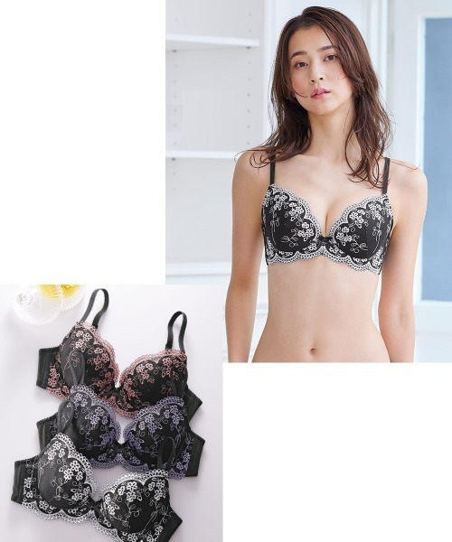 フラワーレースブラジャー3枚組（トリンプ）（A70～E80）（ブラジャー