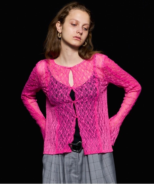 MAISON SPECIAL（メゾンスペシャル）の「Lace Tops/レーストップス（Tシャツ/カットソー・レディース・ホワイト/チャコールグレー/ブラック/ピンク/ライム・FREE）」の5枚目の写真