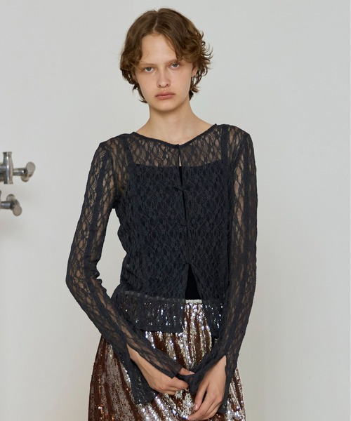 MAISON SPECIAL（メゾンスペシャル）の「Lace Tops/レーストップス（Tシャツ/カットソー・レディース・ホワイト/チャコールグレー/ブラック/ピンク/ライム・FREE）」の3枚目の写真