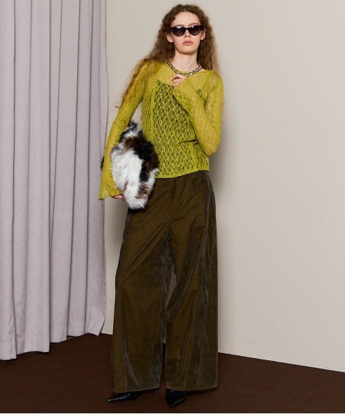 MAISON SPECIAL（メゾンスペシャル）の「Lace Tops/レーストップス（Tシャツ/カットソー・レディース・ホワイト/チャコールグレー/ブラック/ピンク/ライム・FREE）」の14枚目の写真