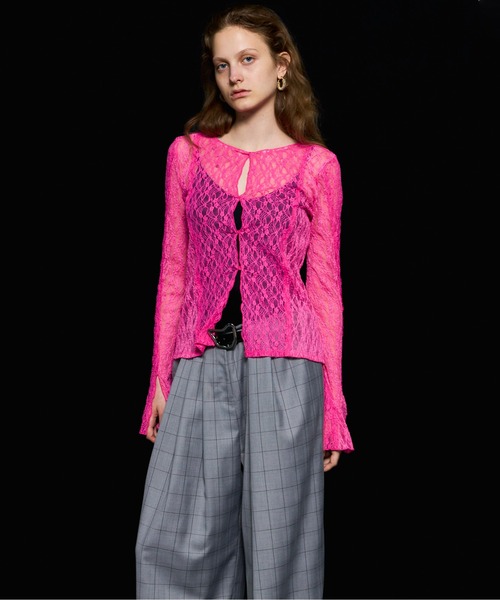 MAISON SPECIAL（メゾンスペシャル）の「Lace Tops/レーストップス（Tシャツ/カットソー・レディース・ホワイト/チャコールグレー/ブラック/ピンク/ライム・FREE）」の17枚目の写真