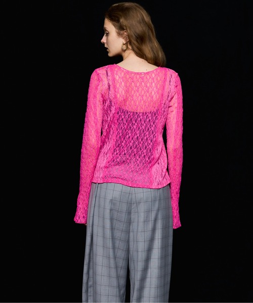 MAISON SPECIAL（メゾンスペシャル）の「Lace Tops/レーストップス（Tシャツ/カットソー・レディース・ホワイト/チャコールグレー/ブラック/ピンク/ライム・FREE）」の19枚目の写真