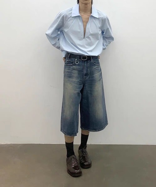 TOBEE(トゥビー)の「【TOBEE】ヴィンテージ加工 オーバーダイ バギー ハーフデニム パンツ(デニムパンツ・メンズ・ブルー系その他2/ブルー/カモフラージュ/ブルー系その他/ライトブルー/ブラック/ホワイト/ブルー系その他3・MEDIUM/X-LARGE/LARGE/SMALL)」の5枚目の写真