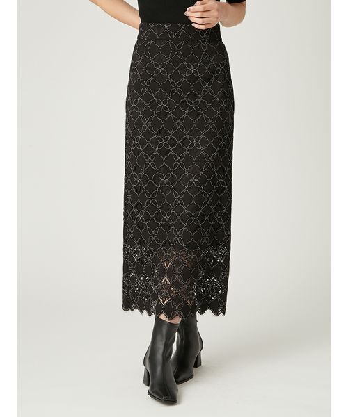 FRAY I.D(フレイアイディー)の「コードバイカラーレースタイトスカート(スカート・レディース・ブラック/ホワイト/ブラウン・0/1)」の4枚目の写真