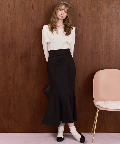 Cherir Mignon(シェリルミニョン)の「【Cherir Mignon】- Silhouette Couture -バックレースアップドレープデザインマーメイドロングスカート(スカート・レディース・チャコールグレー/ブラック/ブラウン・S/M)」の2枚目の写真