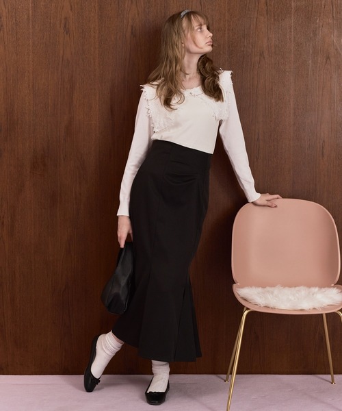 Cherir Mignon(シェリルミニョン)の「【Cherir Mignon】- Silhouette Couture -バックレースアップドレープデザインマーメイドロングスカート(スカート・レディース・チャコールグレー/ブラック/ブラウン・S/M)」の6枚目の写真