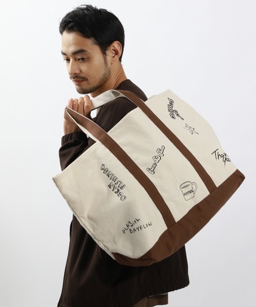 BAYFLOW（ベイフロー）の「落書きトートバッグ（トートバッグ・メンズ・ブラウン/ブルー・FREE）」の4枚目の写真