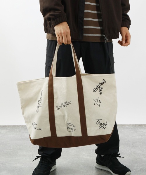 BAYFLOW（ベイフロー）の「落書きトートバッグ（トートバッグ・メンズ・ブラウン/ブルー・FREE）」の5枚目の写真