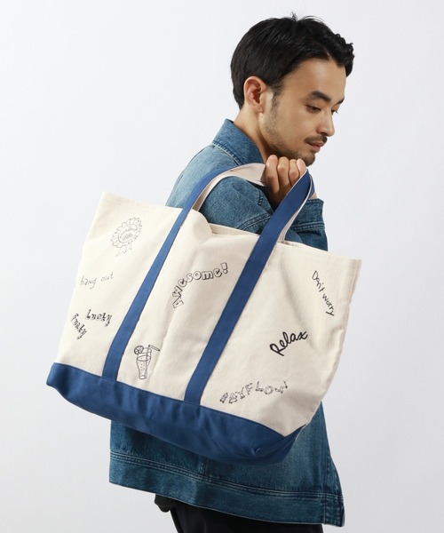 BAYFLOW（ベイフロー）の「落書きトートバッグ（トートバッグ・メンズ・ブラウン/ブルー・FREE）」の8枚目の写真