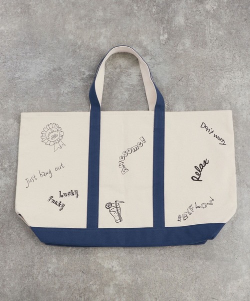 BAYFLOW（ベイフロー）の「落書きトートバッグ（トートバッグ・メンズ・ブラウン/ブルー・FREE）」の11枚目の写真