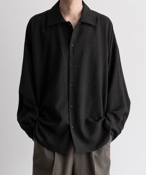 CASPER JOHN（キャスパージョン）の「Imitation wool huge shirts/イミテーションウールヒュージシャツ（シャツ/ブラウス・メンズ・ブラック系/ダークグレー/ベージュ/ホワイト/ブラック系1/ダークブラウン/ベージュ系/ブラウン系/ブラウン系1/グレイッシュベージュ/カーキ/ブラック/ブラック系2/グレー/チャコールグレー/グレー系その他/ブラック系3/ナチュラル/ネイビー系/グレー系その他3/グレー系その他2・X-SMALL/SMALL/MEDIUM/LARGE）」の15枚目の写真