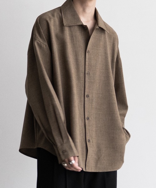 CASPER JOHN（キャスパージョン）の「Imitation wool huge shirts/イミテーションウールヒュージシャツ（シャツ/ブラウス・メンズ・ブラック系/ダークグレー/ベージュ/ホワイト/ブラック系1/ダークブラウン/ベージュ系/ブラウン系/ブラウン系1/グレイッシュベージュ/カーキ/ブラック/ブラック系2/グレー/チャコールグレー/グレー系その他/ブラック系3/ナチュラル/ネイビー系/グレー系その他3/グレー系その他2・X-SMALL/SMALL/MEDIUM/LARGE）」の19枚目の写真