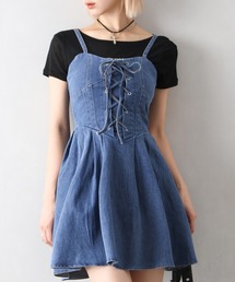 SpRay | デニムレースアップフレアキャミワンピース(ワンピース)