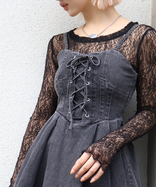 SpRay（スプレイ）の「デニムレースアップフレアキャミワンピース（ワンピース・レディース・ブラック/ブルー系その他2/ブルー・MEDIUM）」の6枚目の写真