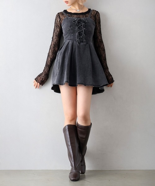 SpRay（スプレイ）の「デニムレースアップフレアキャミワンピース（ワンピース・レディース・ブラック/ブルー系その他2/ブルー・MEDIUM）」の7枚目の写真